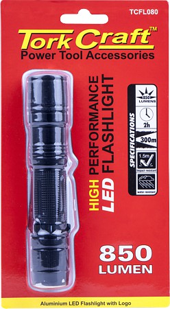 TORK CRAFT LED METAL TORCH BLACK WITH CLIP 800LM USE 1X18650/ 2XCR123A	