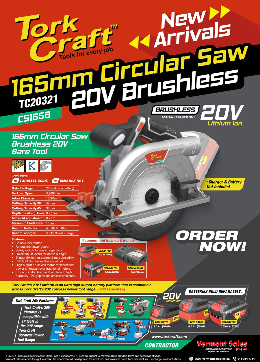 Tork Craft 165mm Circular Saw 20V Brushless